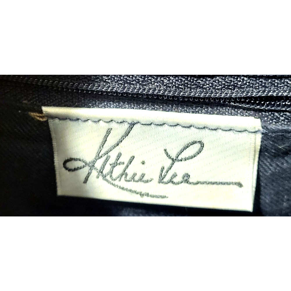 Kathie Lee Navy Brown Handbag Pebbled Faux Leather 3 Sections Mirror 11x8x4" - Picture 7 of 9